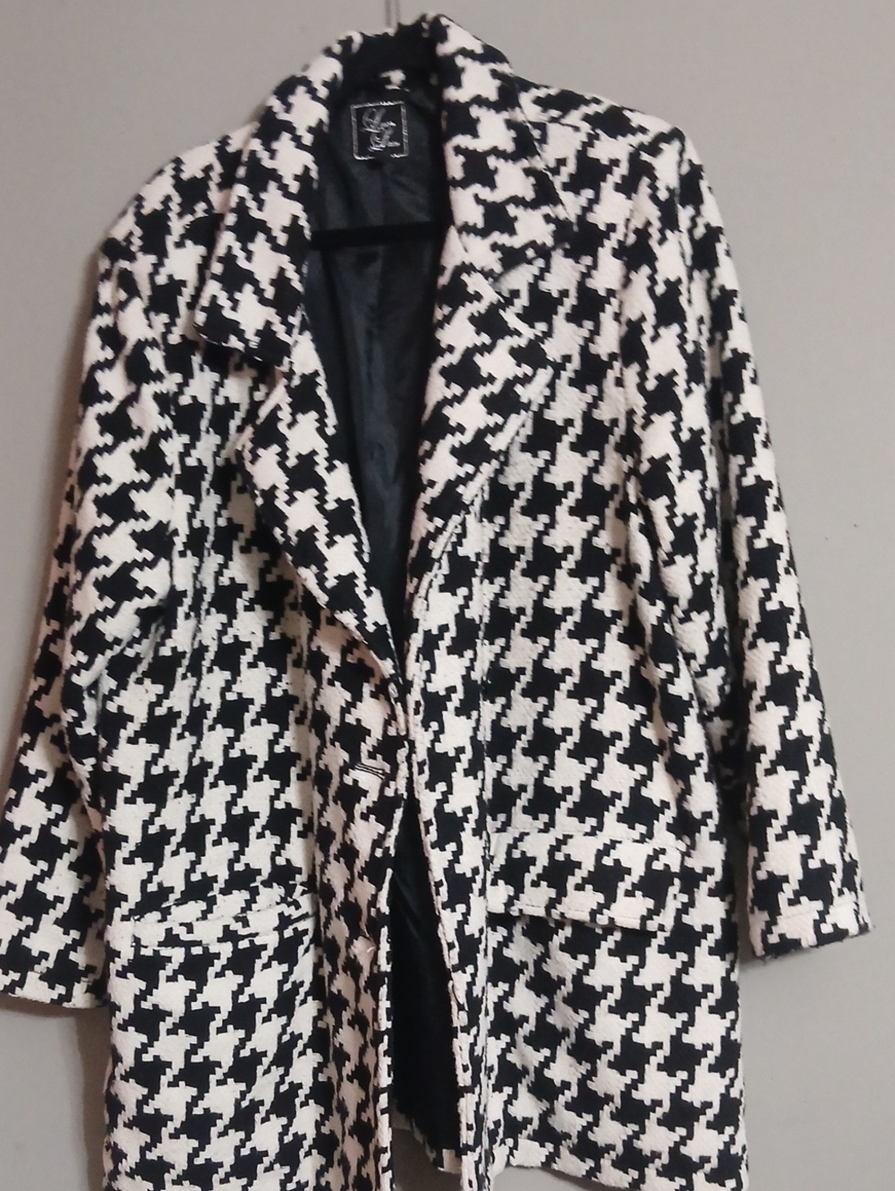 Women's Black and White Houndstooth Pea Coat